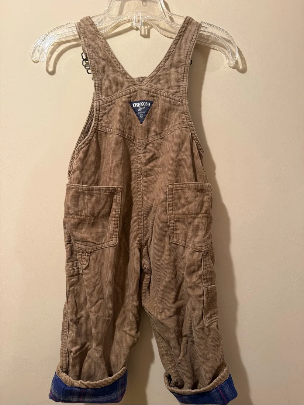 OshKosh B'gosh Tan Corduroy Fleece Lined Overalls Size 2T
